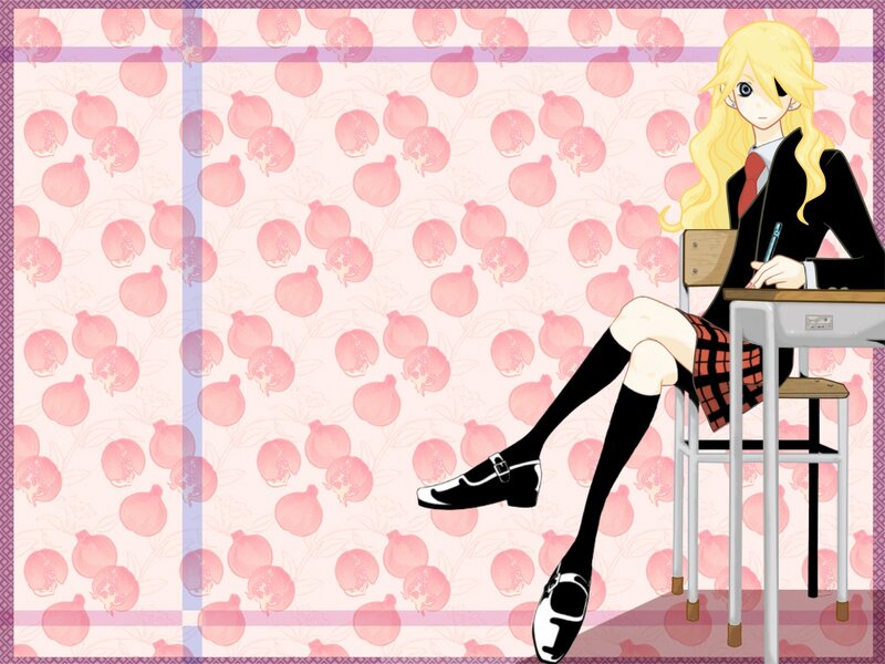 Blonde Girl at Desk — Pink