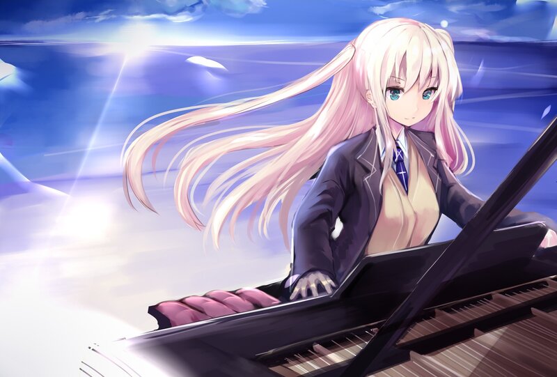 Blonde Girl at Piano — Blue