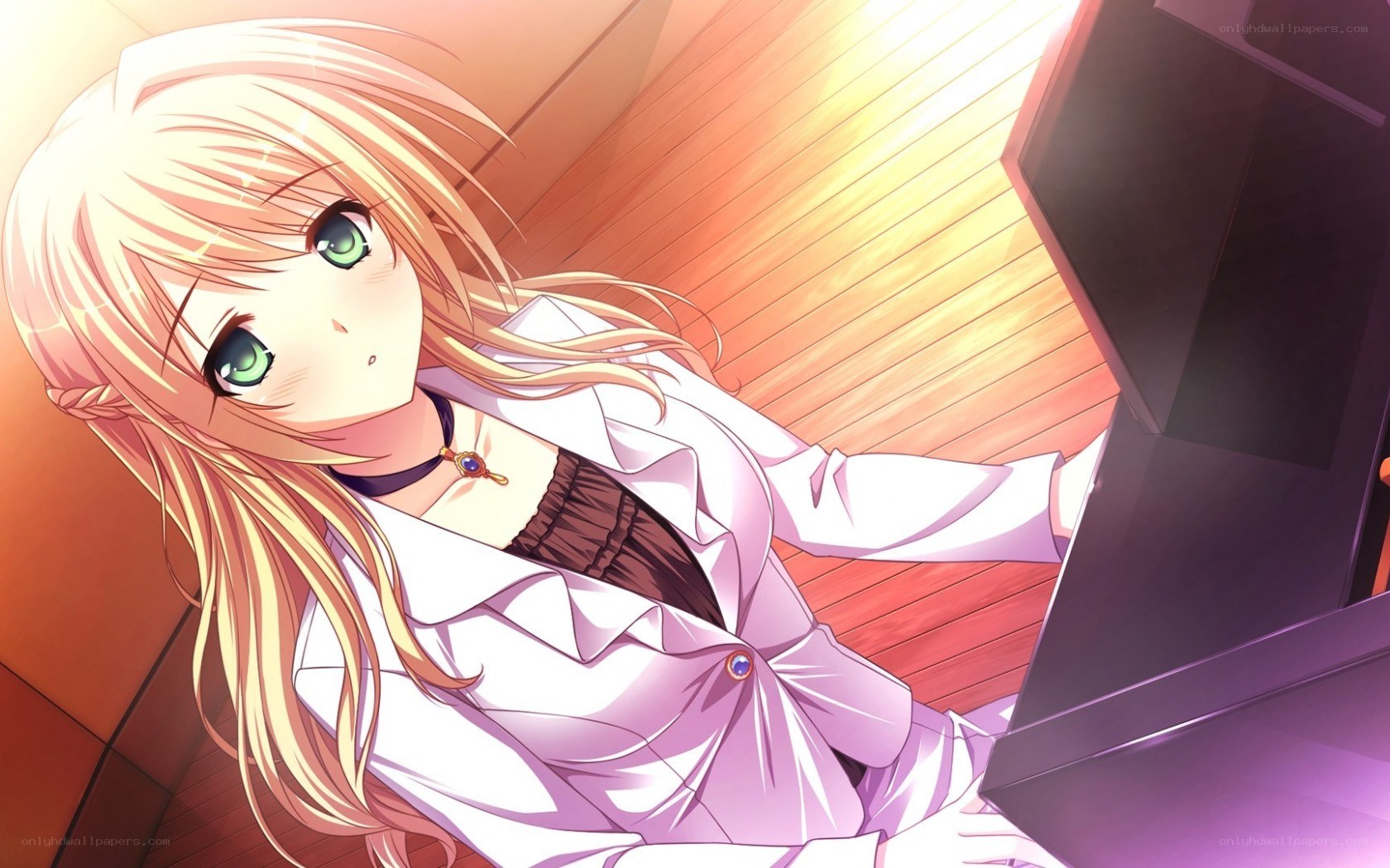 blonde girl at piano