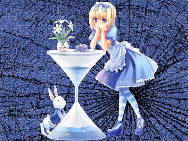 Blonde Girl at Table — Blue, Dreamy