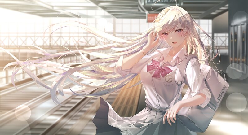 Blonde Girl at Train Station — White