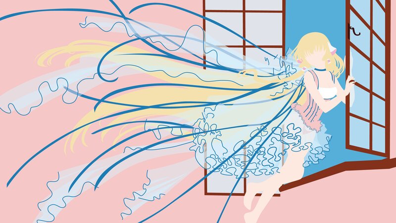 Blonde Girl at Window — Pink, Calm