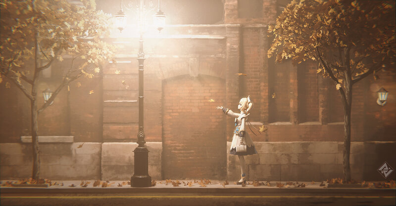 Blonde Girl Catching Leaves