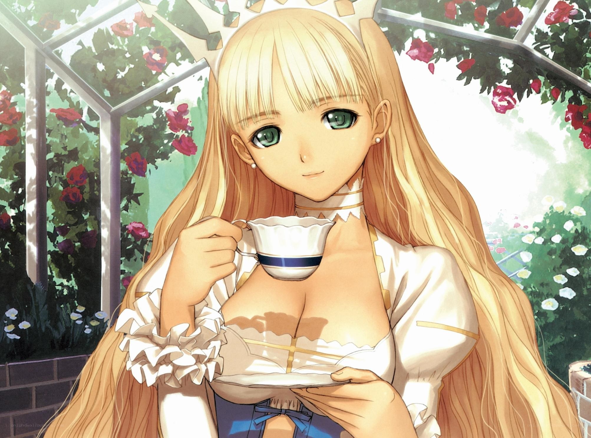 blonde girl drinking tea