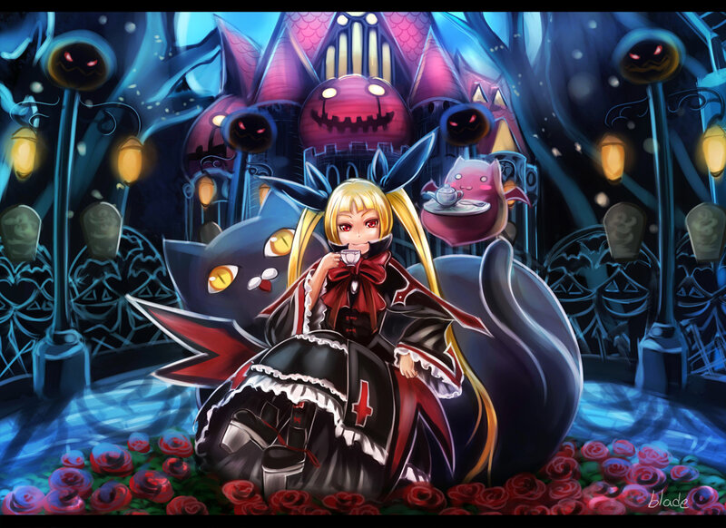 Blonde Girl Drinking Tea — Blue