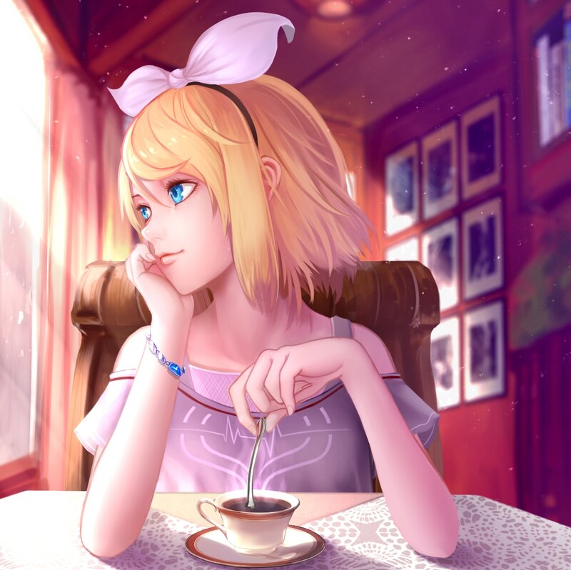 Blonde Girl Drinking Tea — Pink