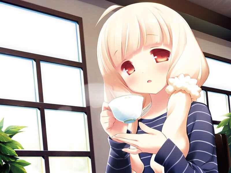blonde girl drinking tea