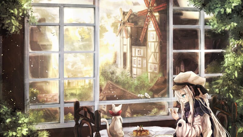 Blonde Girl Drinking Tea — White