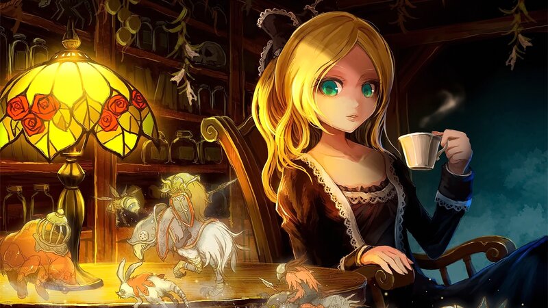 Blonde Girl Drinking Tea — Yellow, Calm, Night