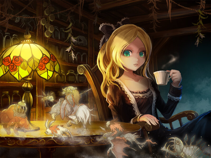 Blonde Girl Drinking Tea — Yellow, Calm