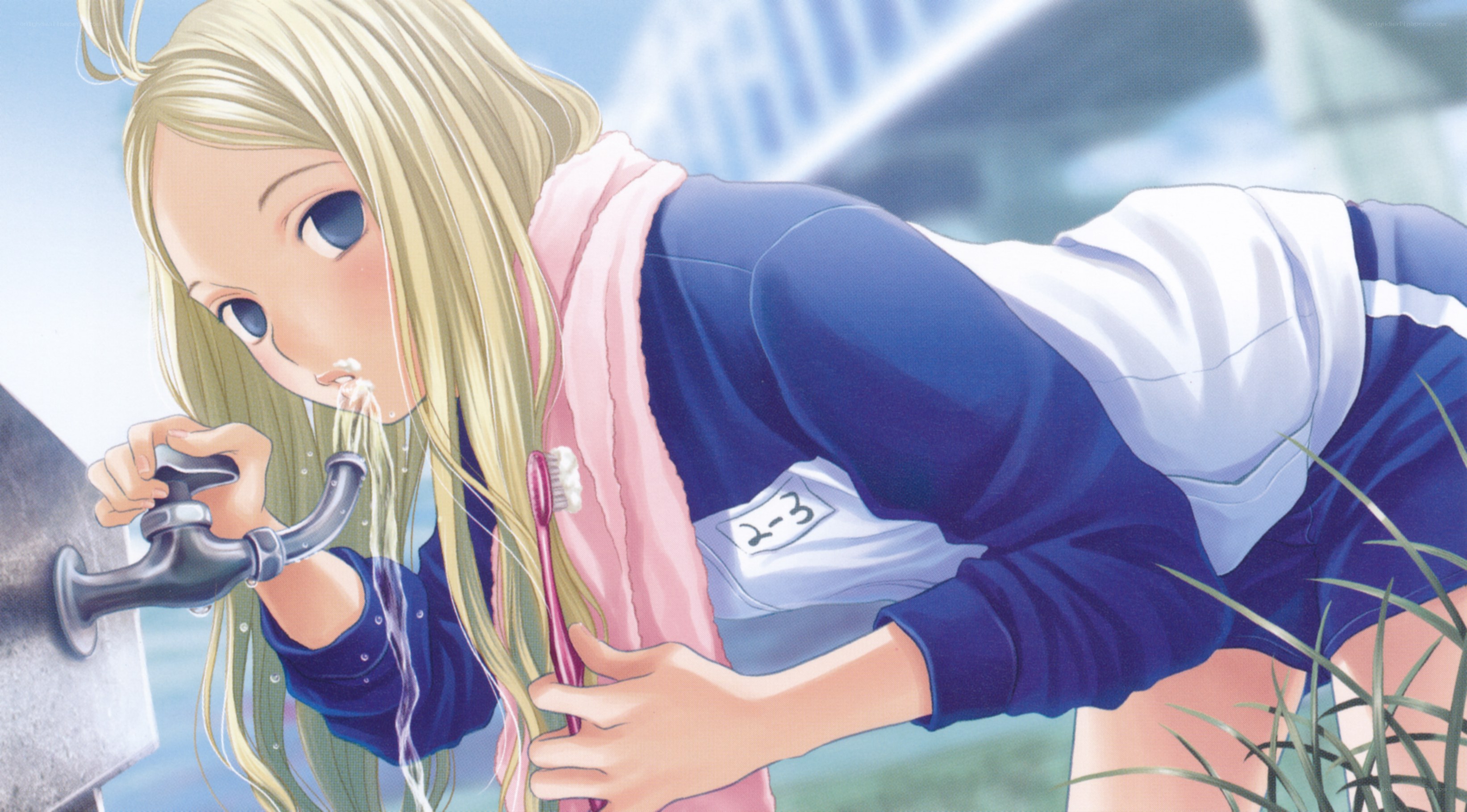 blonde girl drinking water
