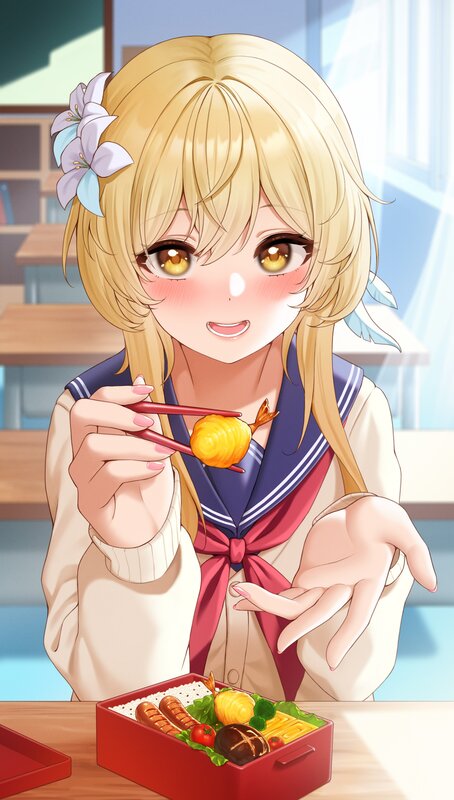 Blonde Girl Eating Bento