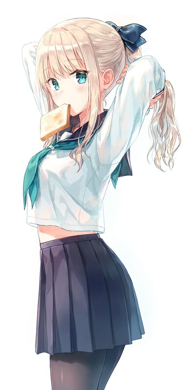 Blonde Girl Eating Bread