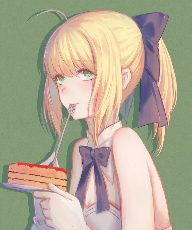 Blonde Girl Eating Cake — Green