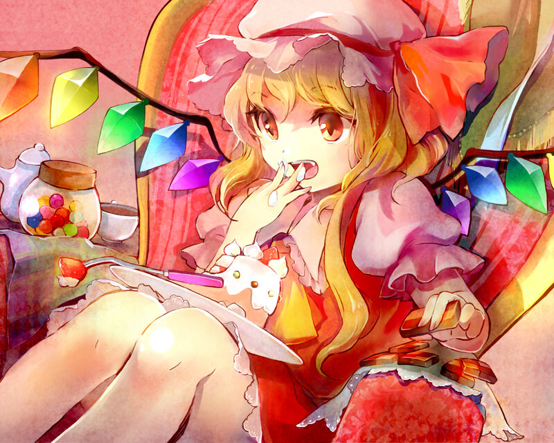 Blonde Girl Eating Candy — Red