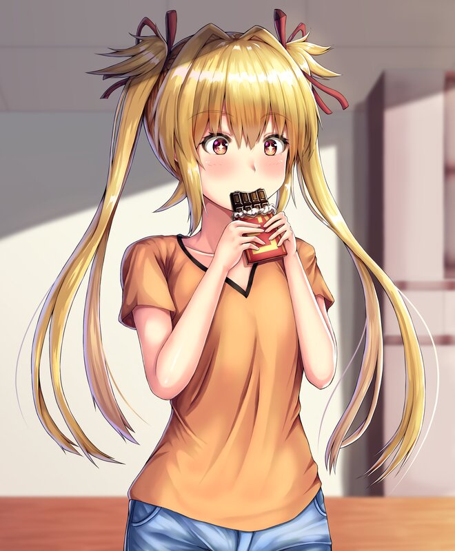 Blonde Girl Eating Chocolate