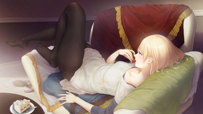Blonde girl eating dessert