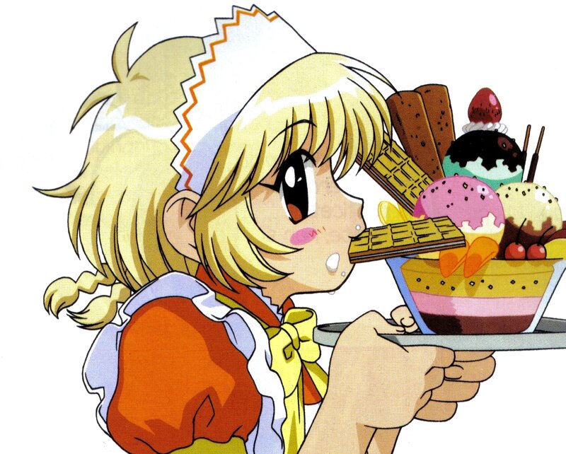 Blonde Girl Eating Dessert — Yellow