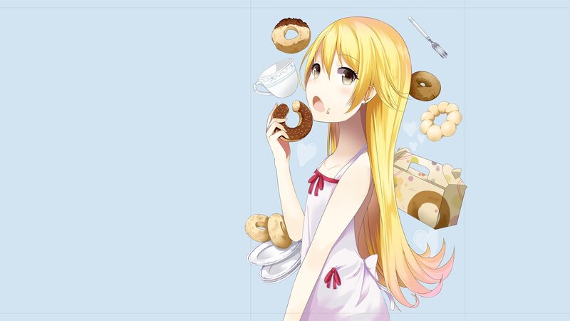 Blonde Girl Eating Donut — Blue, Playful