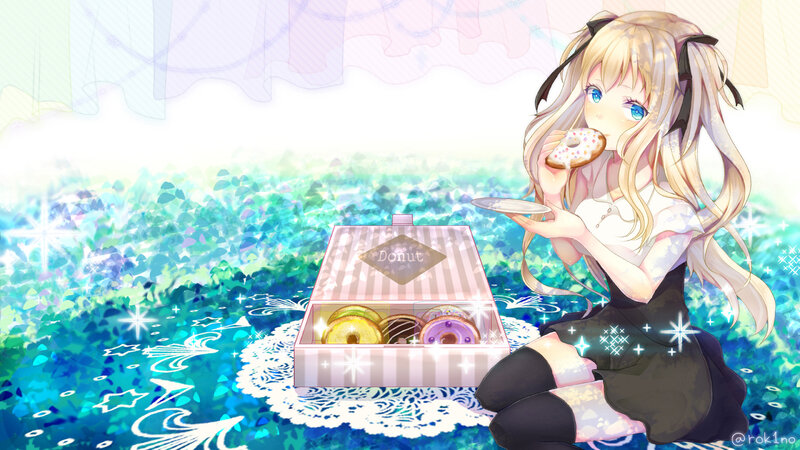 Blonde Girl Eating Donut — Blue