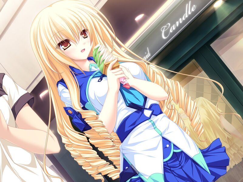 blonde girl eating ice cream