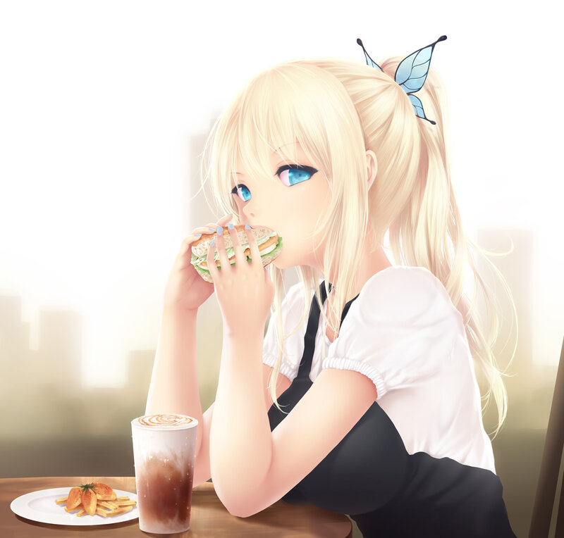 Blonde Girl Eating Sandwich — White