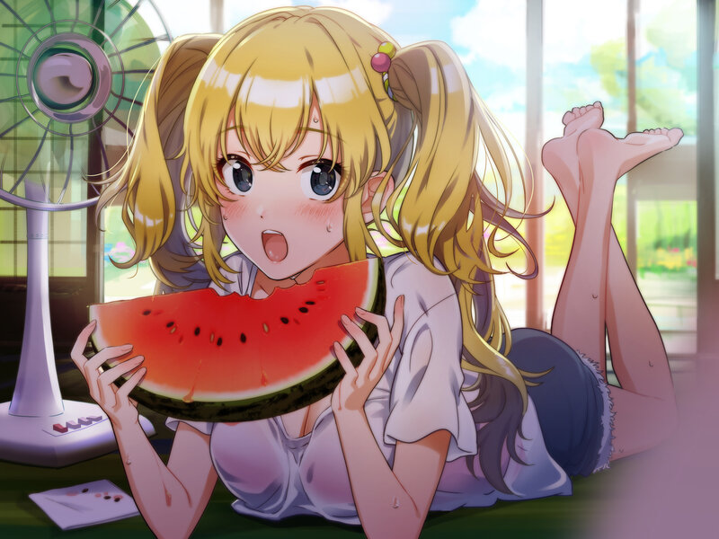 Blonde Girl Eating Watermelon