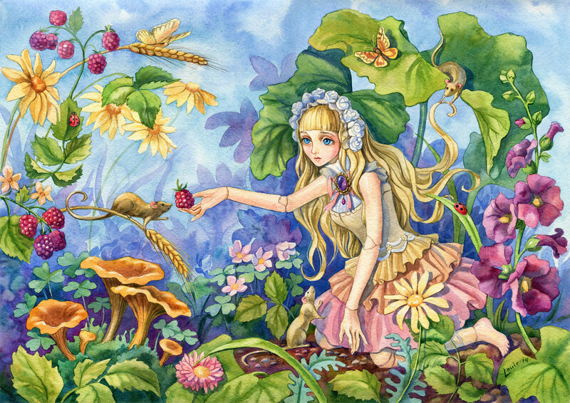 Blonde Girl Feeding Mice