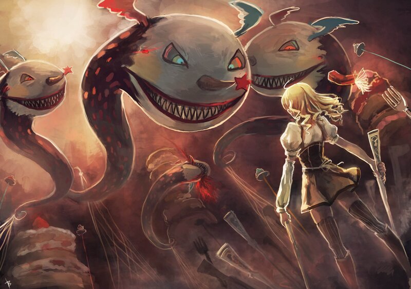 Blonde Girl Fighting Monsters — Brown