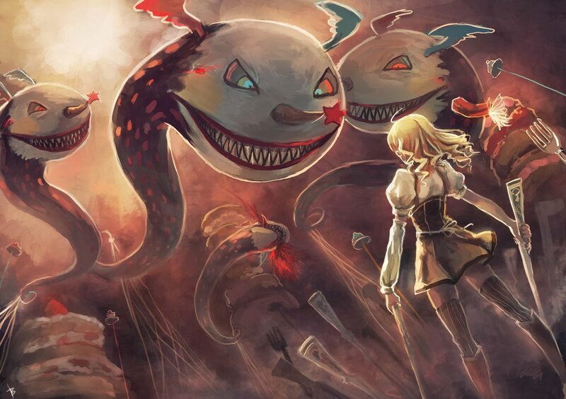 Blonde Girl Fighting Monsters