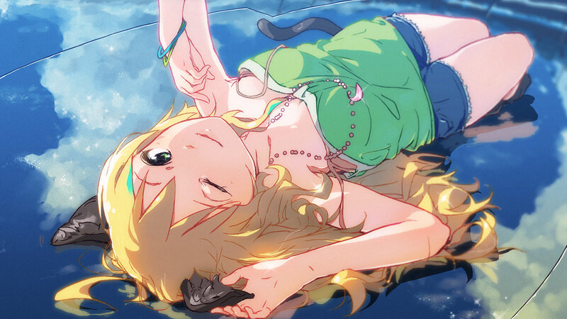 Blonde Girl Floating — Blue