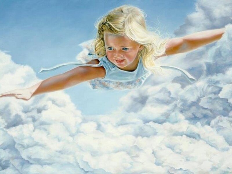 Blonde Girl Flying — Blue