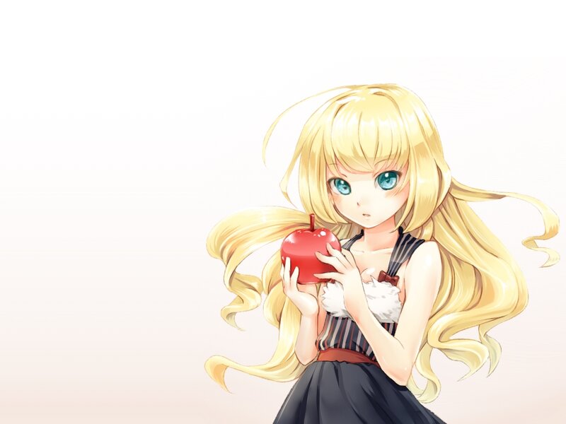 Blonde Girl Holding Apple — Yellow
