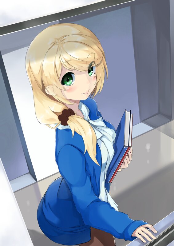 Blonde Girl Holding Book — Blue, Calm