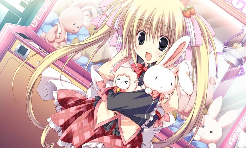 Blonde Girl Holding Bunnies
