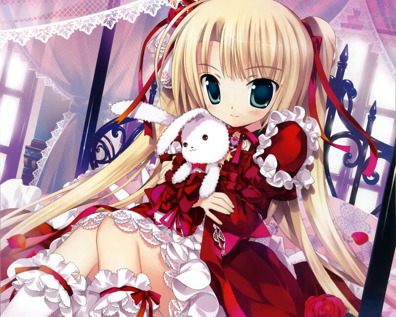 Blonde Girl Holding Bunny — Red