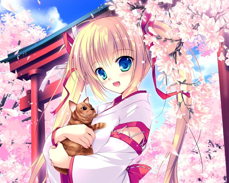 Blonde Girl Holding Cat — Pink, Serene
