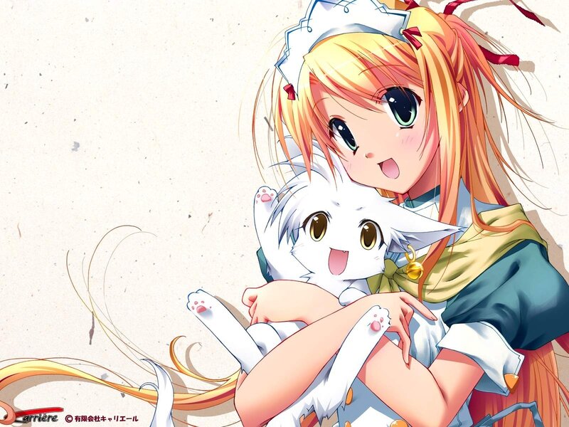 Blonde Girl Holding Cat — White, Cheerful