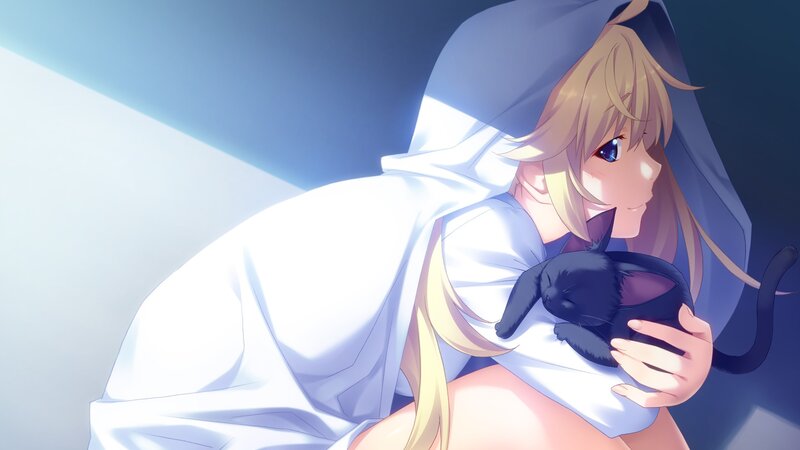 Blonde Girl Holding Cat — White, Serene