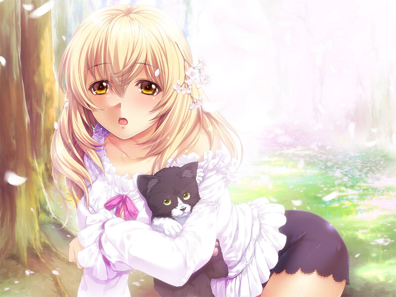 Blonde Girl Holding Cat — White