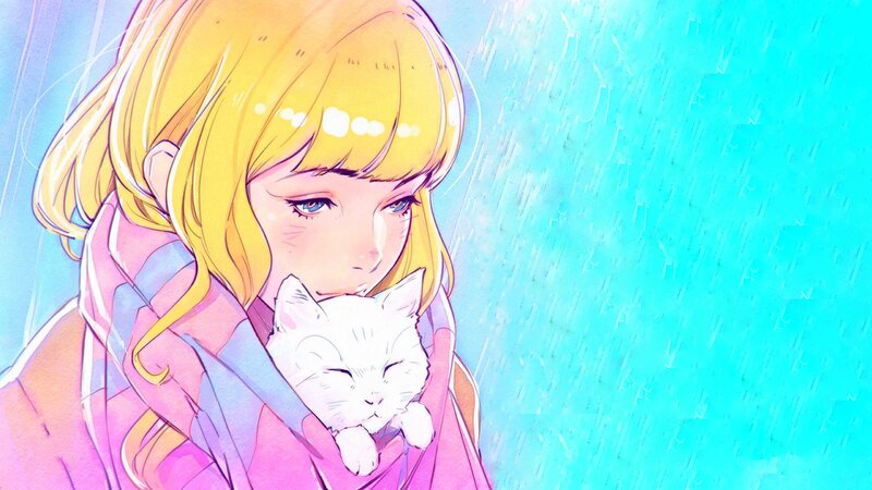 Blonde Girl Holding Cat — Yellow, Calm