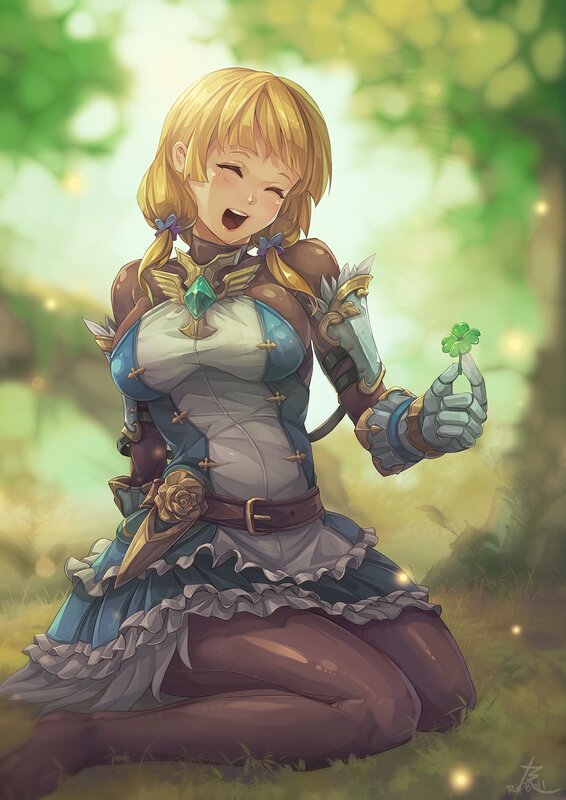 Blonde Girl Holding Clover — Green