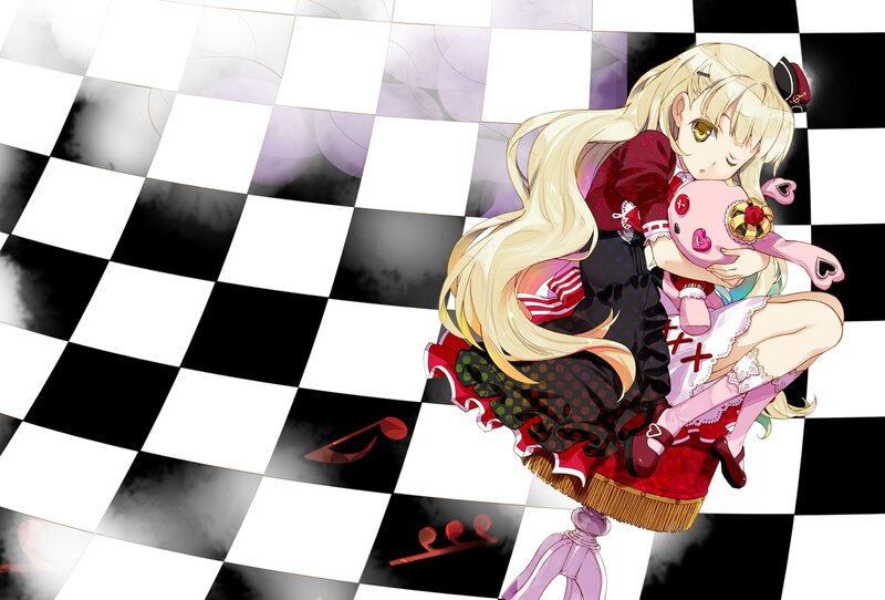 Blonde Girl Holding Doll — Black