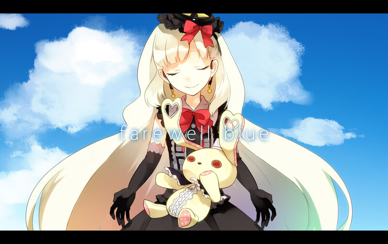 Blonde Girl Holding Doll — Blue