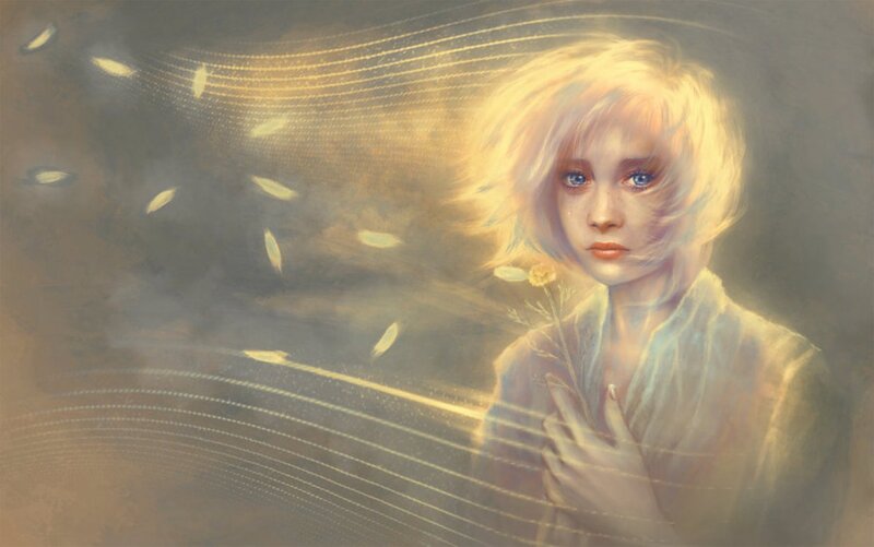 Blonde Girl Holding Flower — Yellow