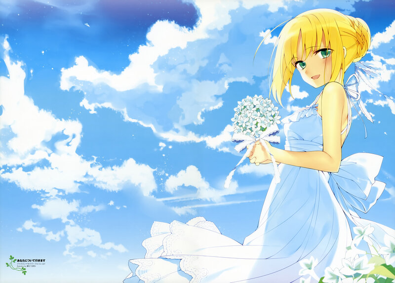 Blonde Girl Holding Flowers — Blue, Serene, Afternoon