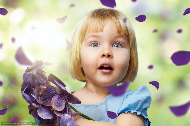 Blonde Girl Holding Flowers — Purple