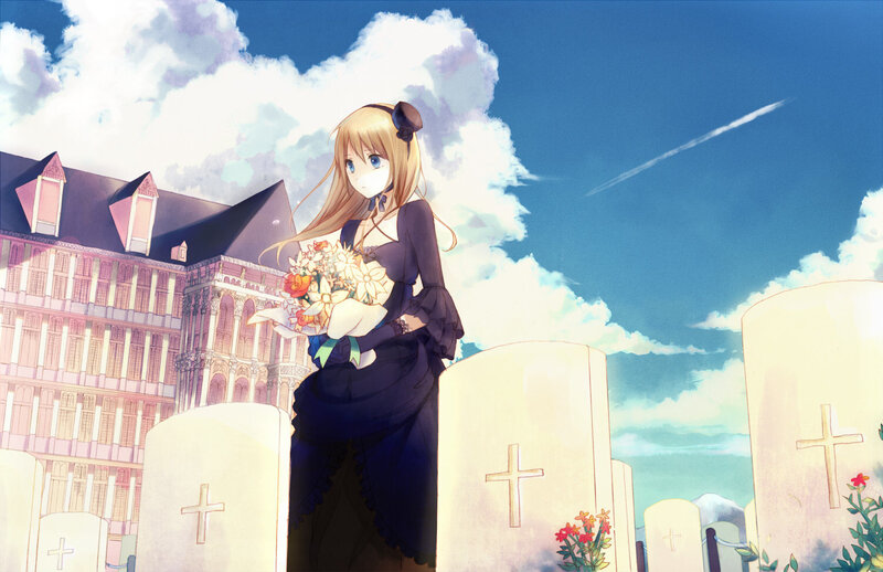 Blonde Girl Holding Flowers
