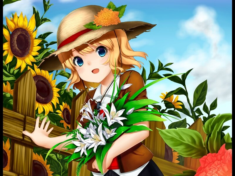Blonde Girl Holding Flowers — Yellow