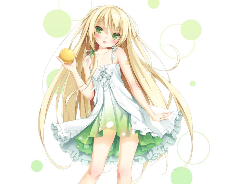 Blonde Girl Holding Fruit — Green, Playful